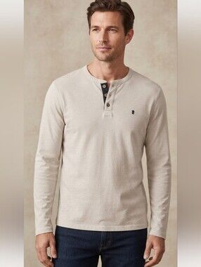 Izod Saltwater Men's Cream Color Long Sleeve Henley Shirt Size XL